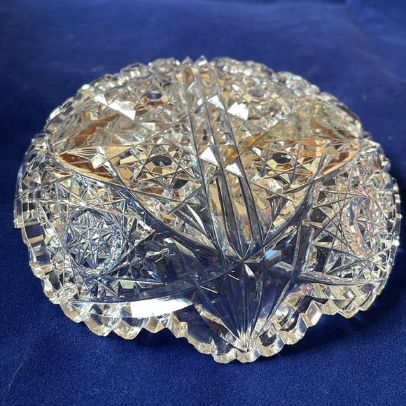 Vintage cut crystal starburst pattern bowl plate small 5” - Picture 5 of 7